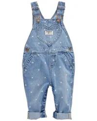 Oshkosh Baby Heart-Print Knit Denim Overalls - Blue - 12M