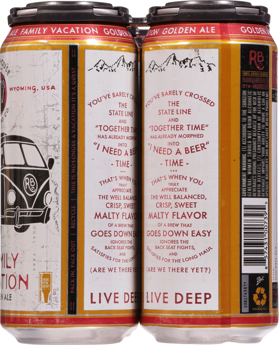slide 3 of 10, Roadhouse Brewing Co. Golden Ale Family Vacation Beer 6 - 16 fl oz Cans, 6 ct