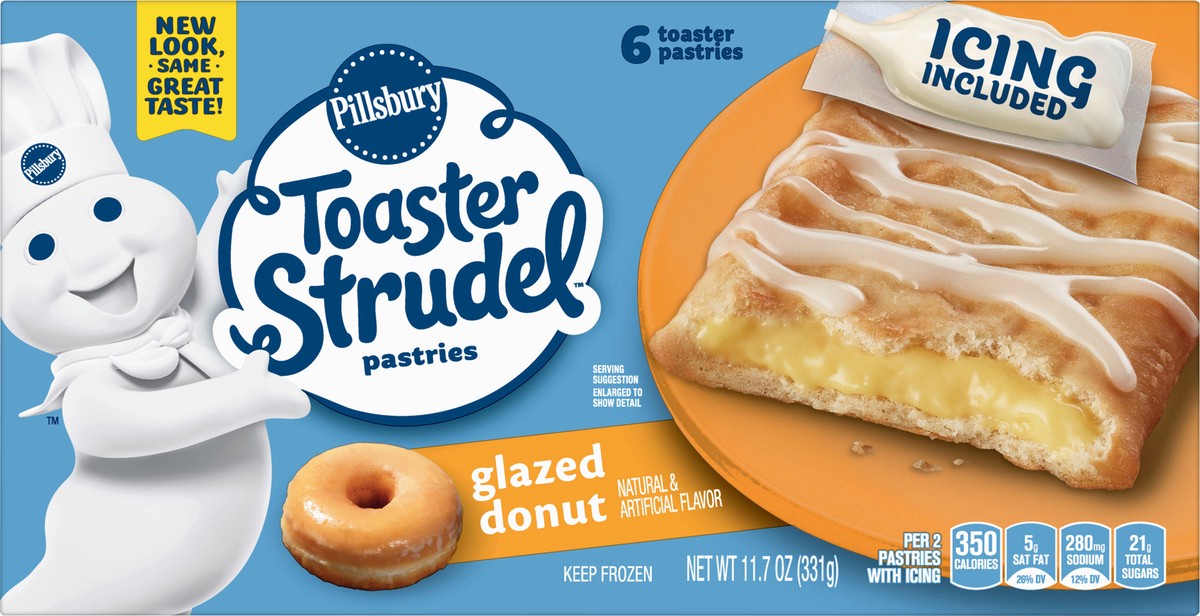 slide 1 of 14, Pillsbury Toaster Strudel, Donut Shop Glazed Donut, Frozen Pastries, 6 ct, 6 ct; 1.95 oz