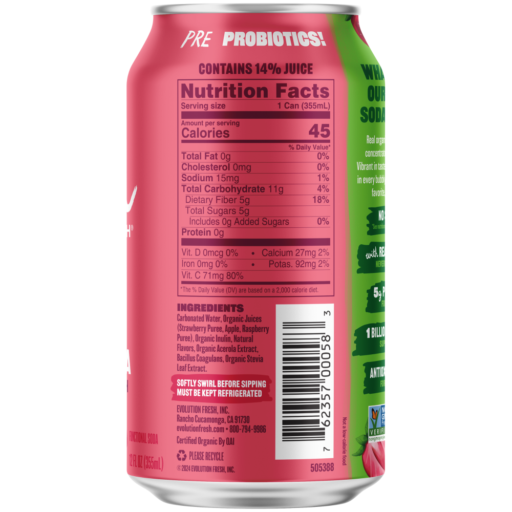 slide 3 of 3, Evolution Fresh Fresh Strawberry Vanilla Organic Real Fruit Soda - 12 fl oz Can, 12 fl oz