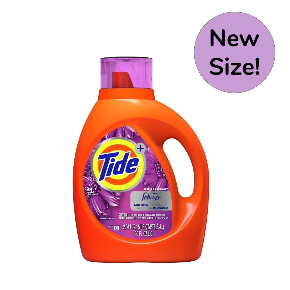 slide 4 of 5, Tide Plus Febreze Freshness Spring & Renewal HE Turbo Clean Liquid Laundry Detergent, 69 fl oz, 44 loads, 2.15 qt