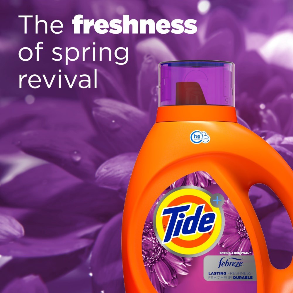 slide 5 of 5, Tide Plus Febreze Freshness Spring & Renewal HE Turbo Clean Liquid Laundry Detergent, 69 fl oz, 44 loads, 2.15 qt