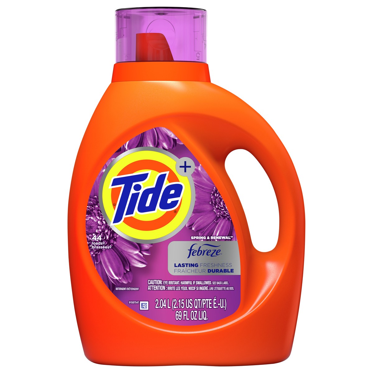 slide 1 of 5, Tide Plus Febreze Freshness Spring & Renewal HE Turbo Clean Liquid Laundry Detergent, 69 fl oz, 44 loads, 2.15 qt