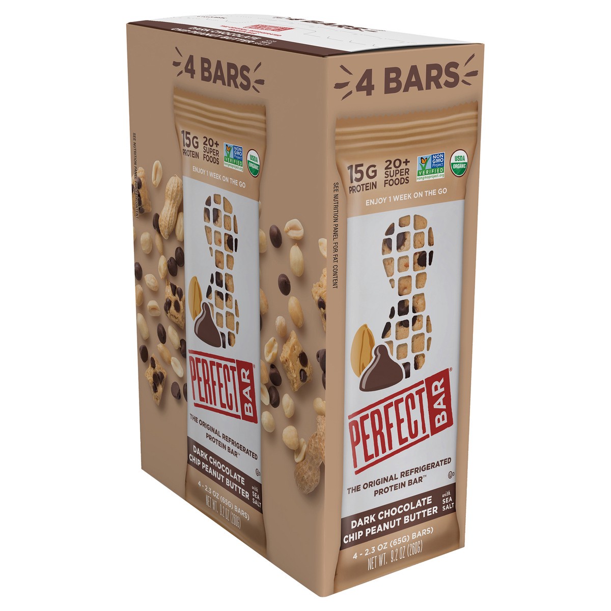 slide 8 of 9, Perfect Bar Gluten-Free Dark Chocolate Chip Peanut Butter Protein Bar, 4 count, 2.3 oz, 4 ct