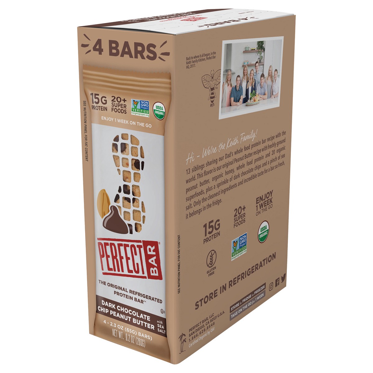 slide 3 of 9, Perfect Bar Gluten-Free Dark Chocolate Chip Peanut Butter Protein Bar, 4 count, 2.3 oz, 4 ct