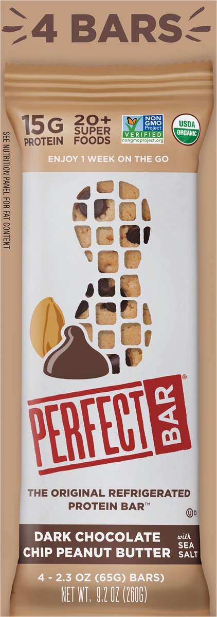 slide 9 of 9, Perfect Bar Gluten-Free Dark Chocolate Chip Peanut Butter Protein Bar, 4 count, 2.3 oz, 4 ct