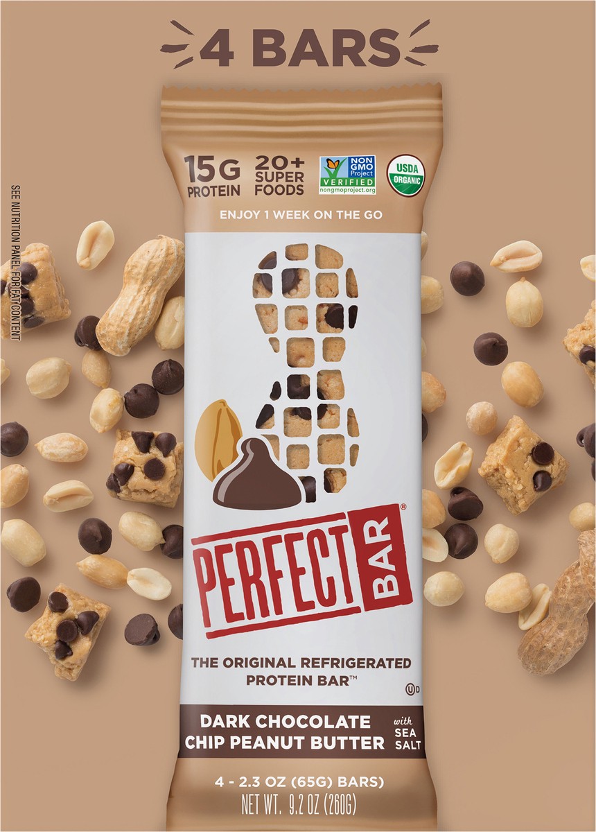 slide 5 of 9, Perfect Bar Gluten-Free Dark Chocolate Chip Peanut Butter Protein Bar, 4 count, 2.3 oz, 4 ct