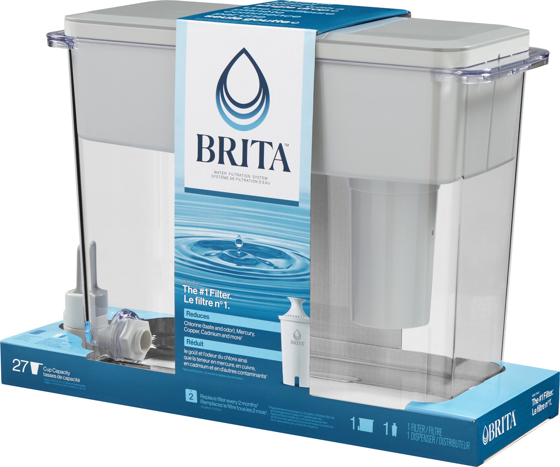 slide 4 of 5, Brita™ Extra Large 27 Cup Filtered Water Dispenser with 1 Standard Filter, Made without BPA, UltraMax, Grey, 1 ct