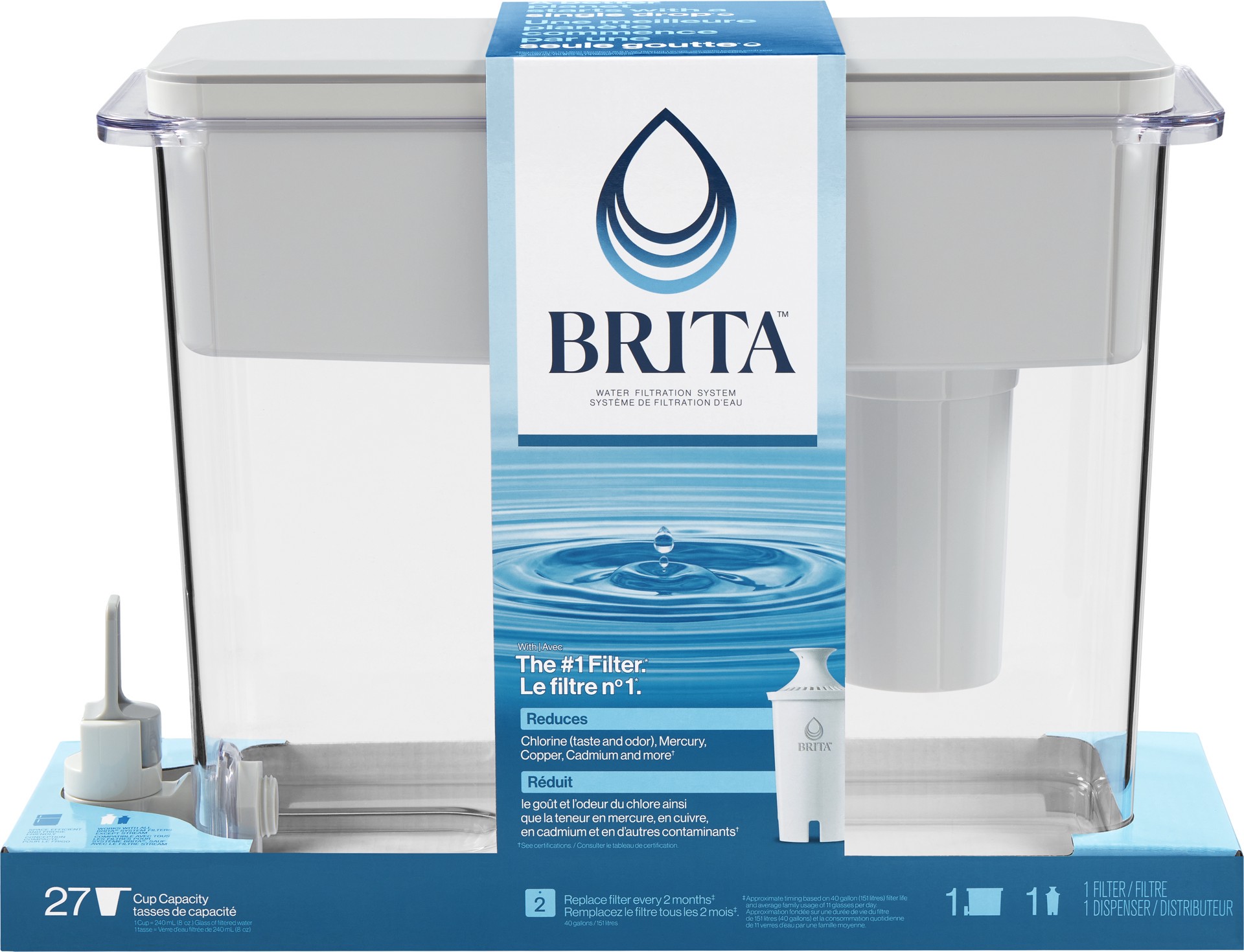 slide 1 of 5, Brita™ Extra Large 27 Cup Filtered Water Dispenser with 1 Standard Filter, Made without BPA, UltraMax, Grey, 1 ct