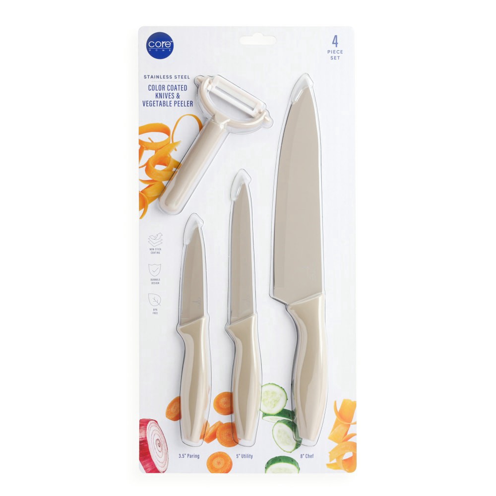 slide 2 of 2, Core Home 4 Piece Color Coated Knives & Vegetable Peeler Set - Grey, 4 ct