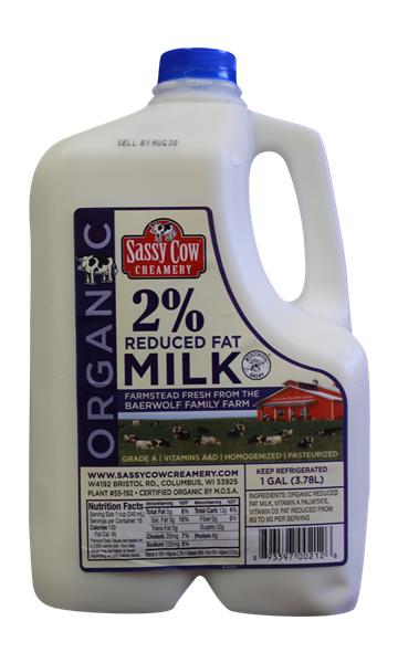 slide 1 of 1, Sassy Cow Creamery Organic 2% Reduced Fat Milk, 1 gal