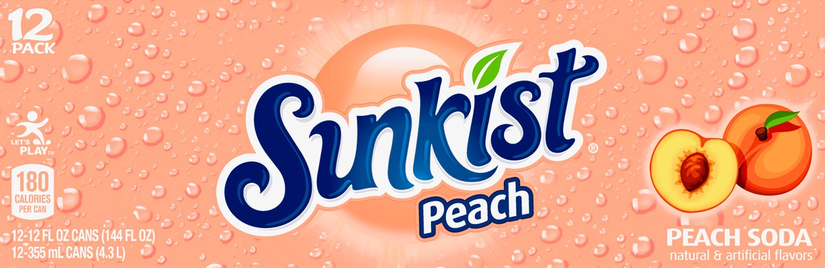 slide 3 of 9, Sunkist Peach Soda, 12 fl oz cans, 12 pack, 12 ct