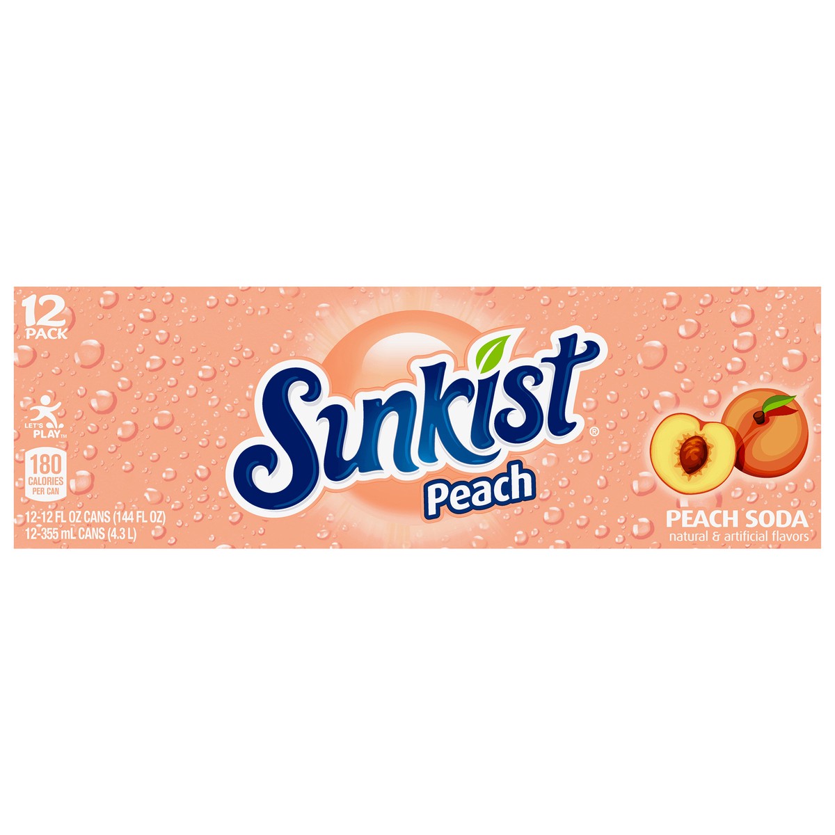 slide 8 of 9, Sunkist Peach Soda, 12 fl oz cans, 12 pack, 12 ct