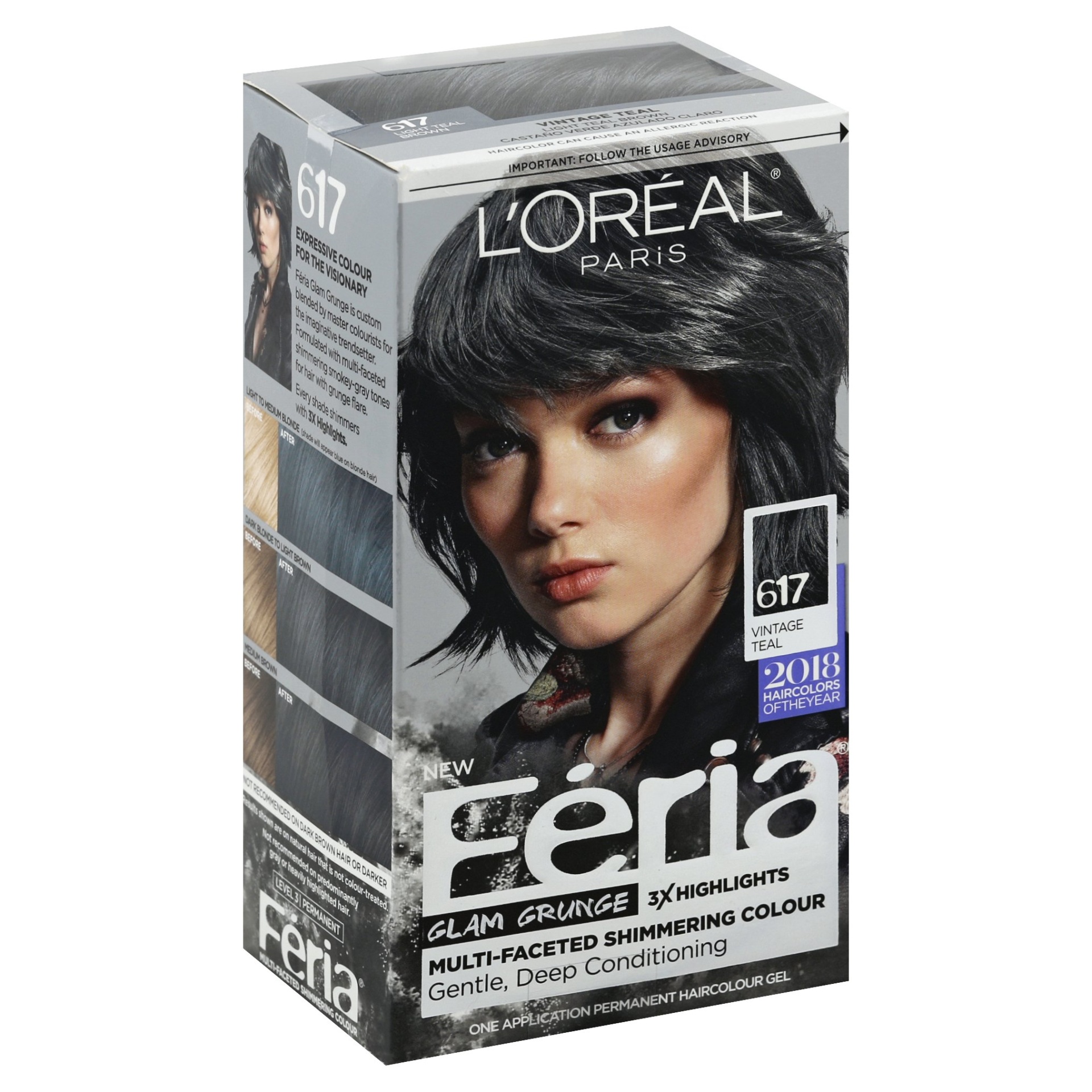 slide 1 of 1, L'Oréal Paris Feria Multi-faceted Shimmering Permanent Hair Color 617 Vintage Teal, 1 ct