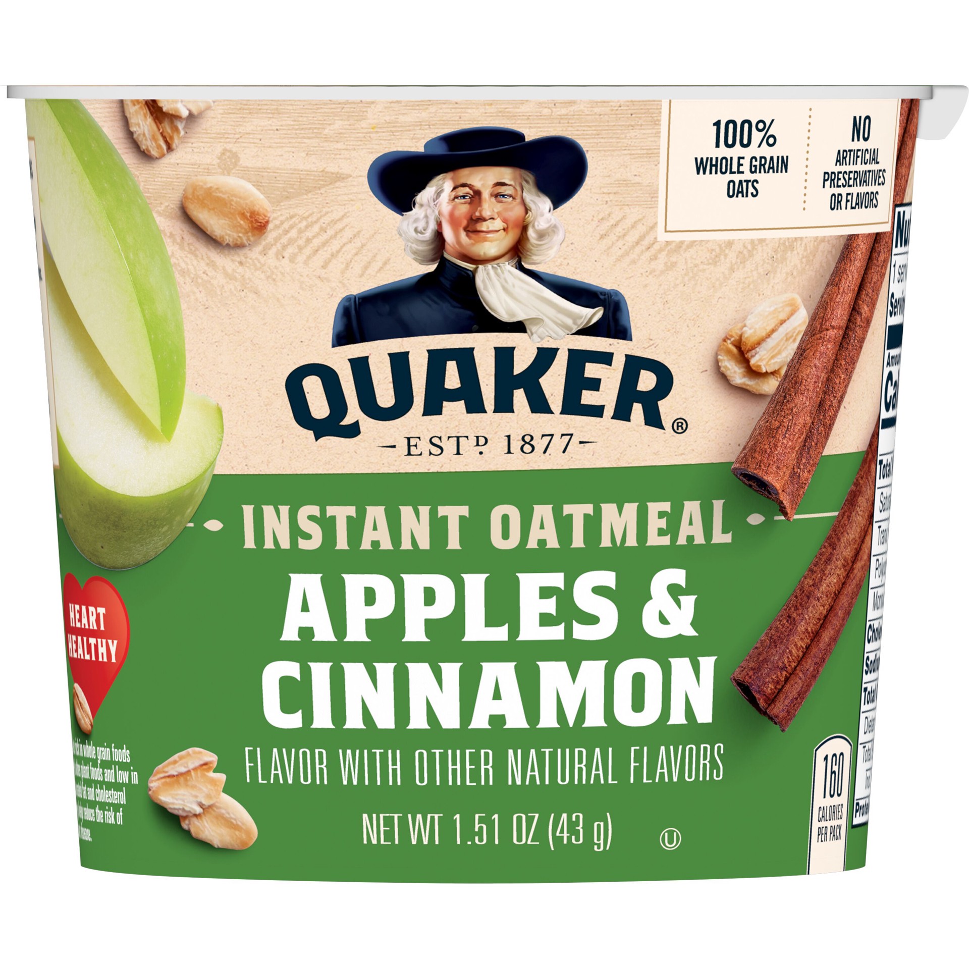 slide 1 of 8, Quaker Instant Oatmeal Apples & Cinnamon Flavor 1.51 Oz, 1.51 oz