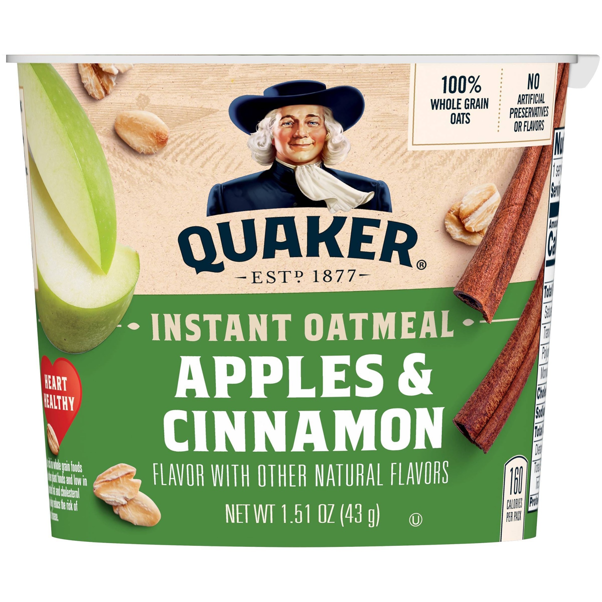 slide 1 of 4, Quaker Instant Oatmeal Cup Apple Cinnamon, 1.51 oz