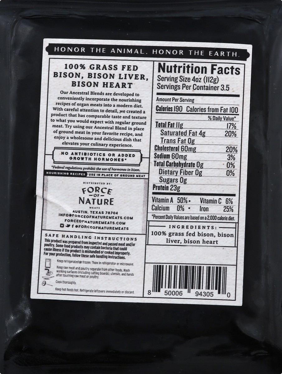slide 7 of 9, Force Of Nature 100% Grass Fed Ground Ancestral Blend Bison 14 oz, 1 ct