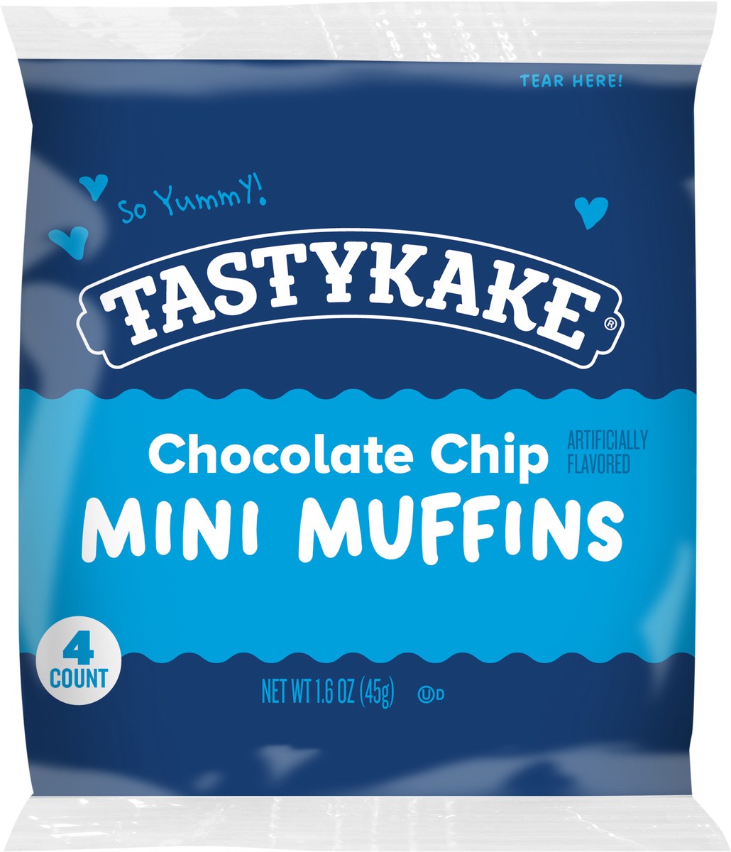 slide 2 of 11, Tastykake Chocolate Chip Mini Muffins, Portable, Chocolate Chip Flavored Muffins, 1.6 oz, 4 Count, 4 ct