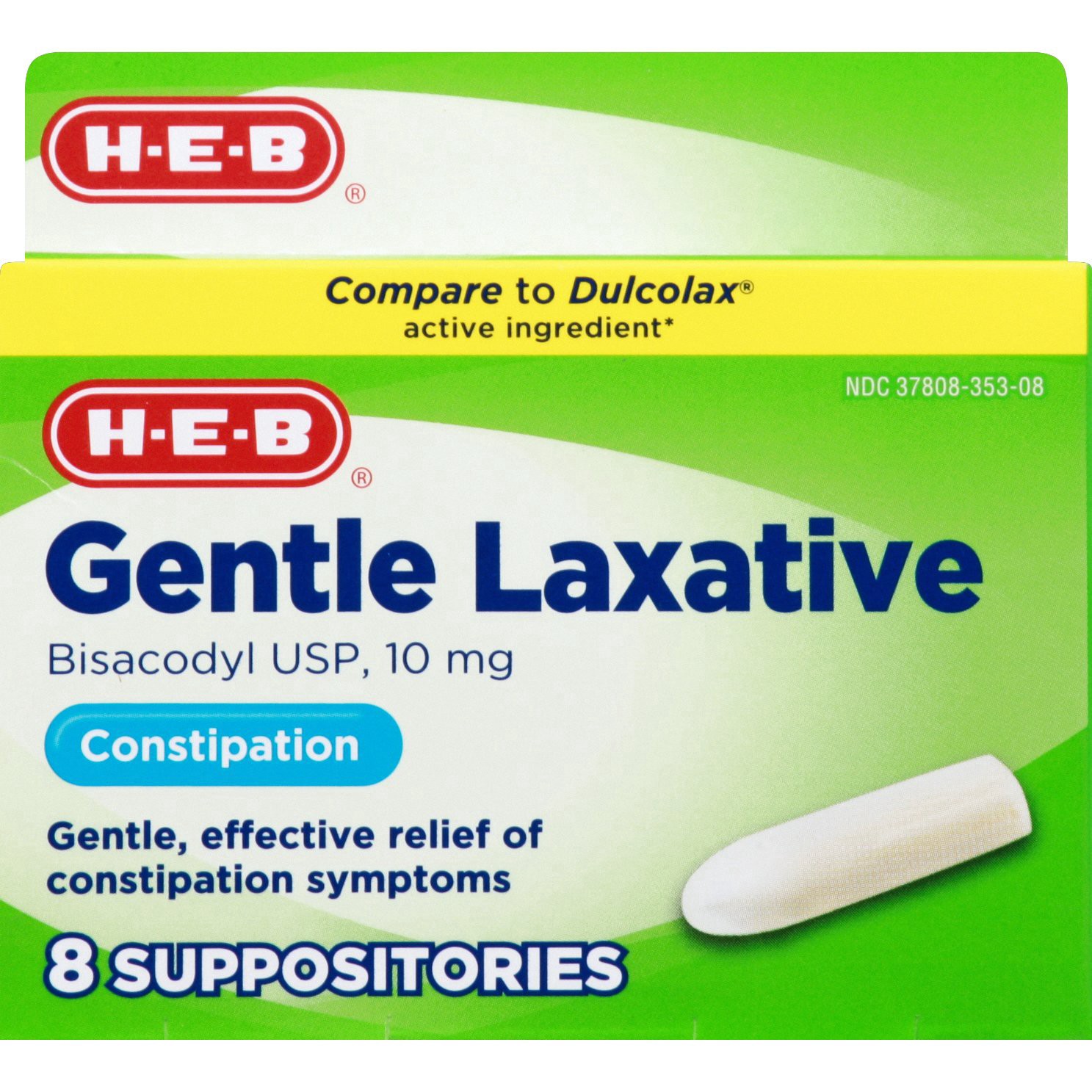 slide 1 of 1, H-E-B Gentle Laxative Suppositories, 8 ct