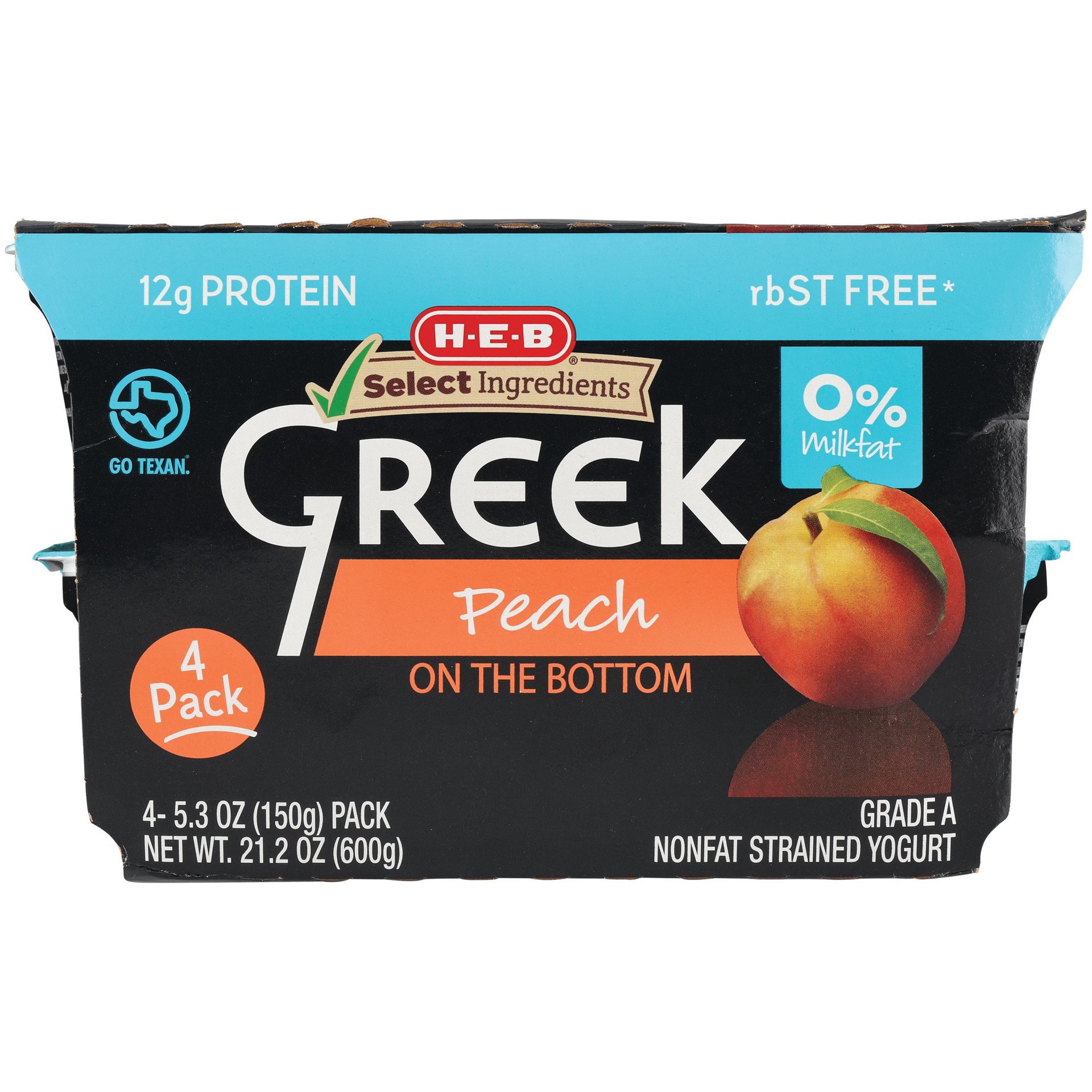 slide 1 of 1, H-E-B Greek Yogurt, Peach, 4 ct