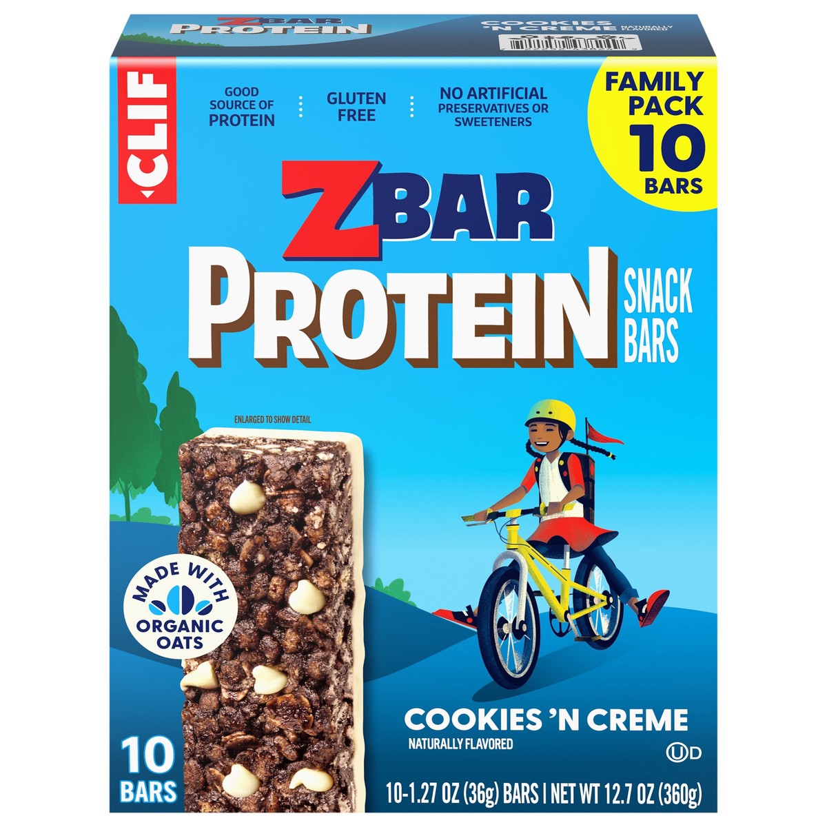 slide 1 of 7, Zbar Protein - Cookies 'N Creme - Crispy Snack Bars - Made with Organic Oats - Non-GMO - 5g Protein - Gluten Free Protein Bars (10 Pack), 10 ct