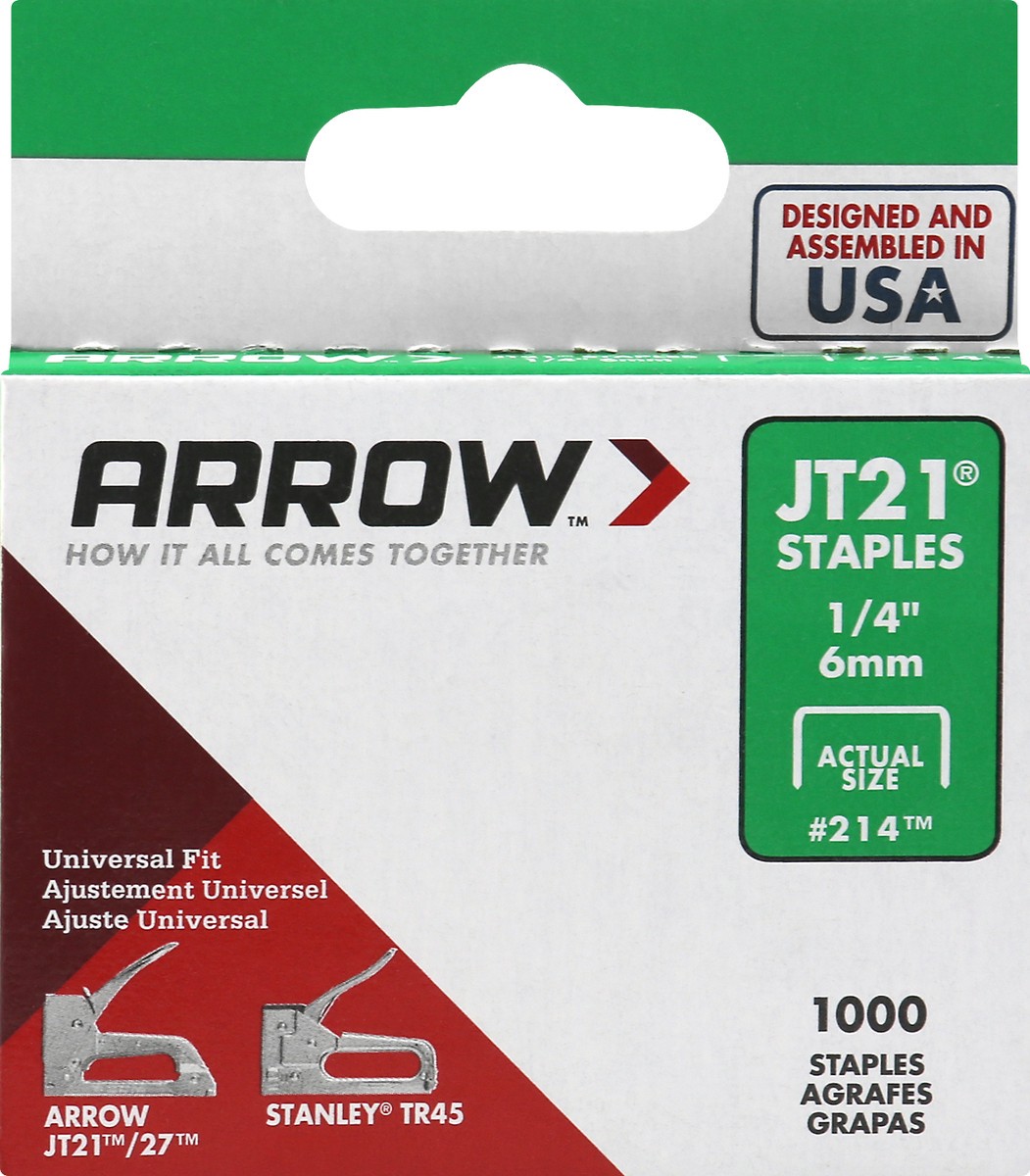 slide 1 of 9, Arrow JT21 1/4 Inch Staples 1000 ea, 1000 ct