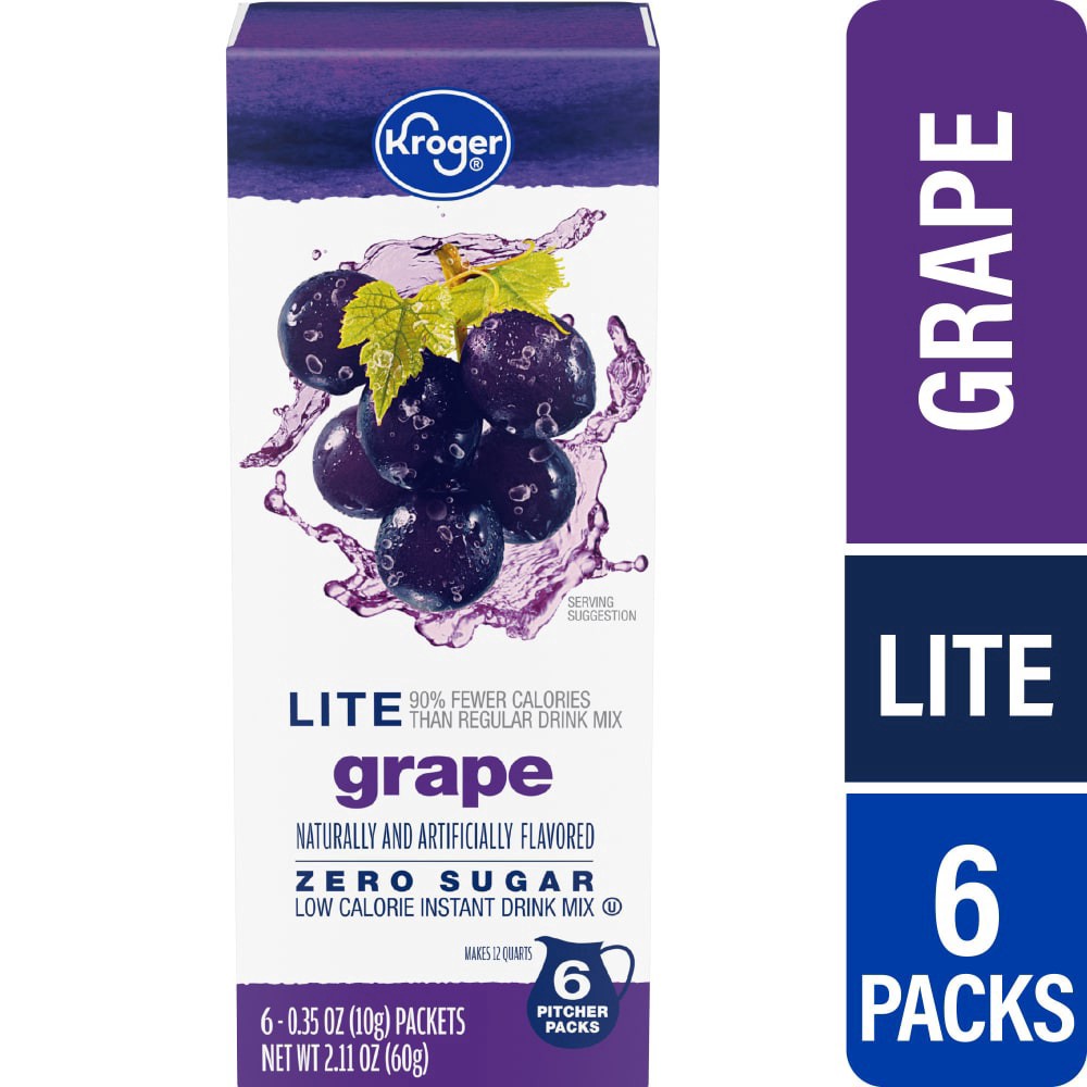 slide 1 of 4, Kroger® Lite Zero Sugar Grape Instant Drink Mix, 6 ct; 0.35 oz