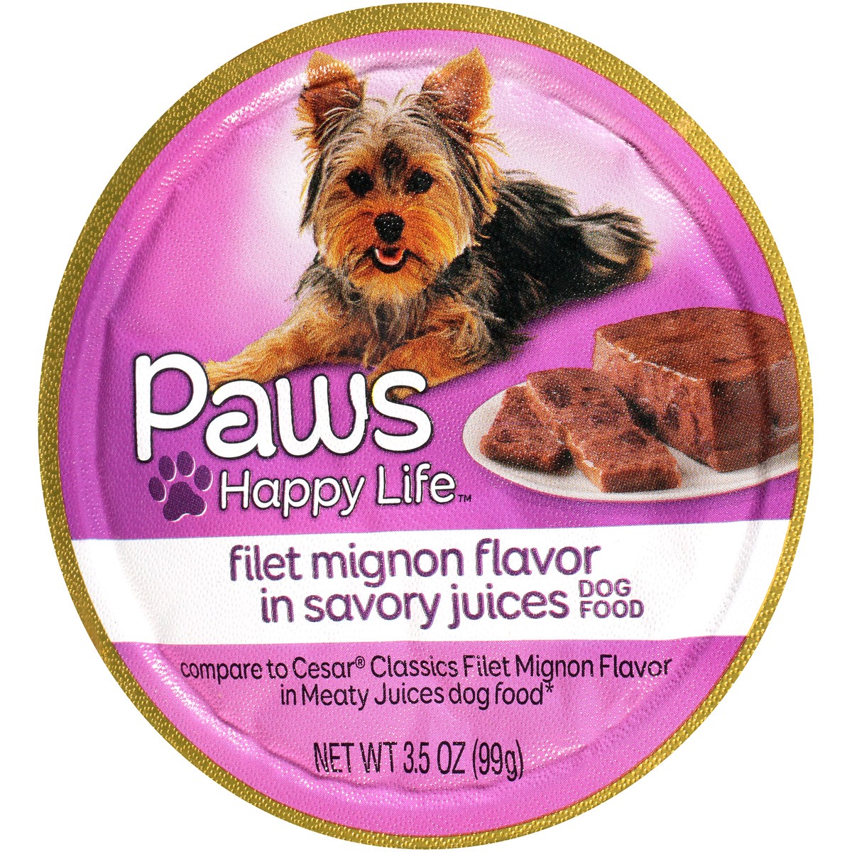 slide 3 of 9, Paws Happy Life Filet Mignon Flavor In Savory Juices Dog Food, 3.5 oz