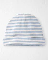 Baby Organic Cotton Rib Cap in Blue Stripes (3-9M)