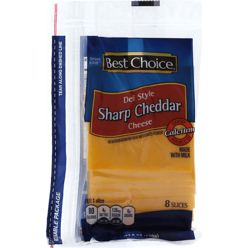 slide 1 of 1, Best Choice Deli Style Sharp Cheddar Slices, 6 oz