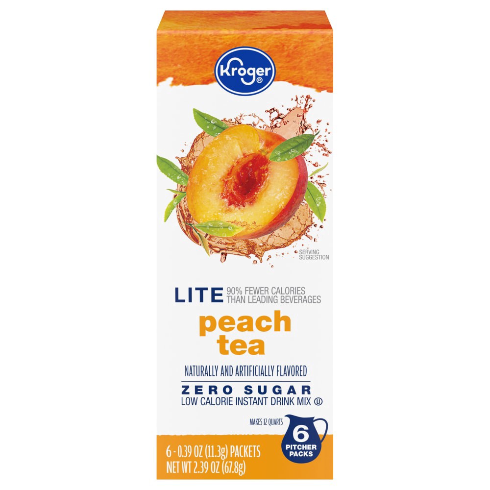 slide 4 of 4, Kroger® Lite Zero Sugar Peach Tea Instant Drink Mix, 6 ct; 0.39 oz