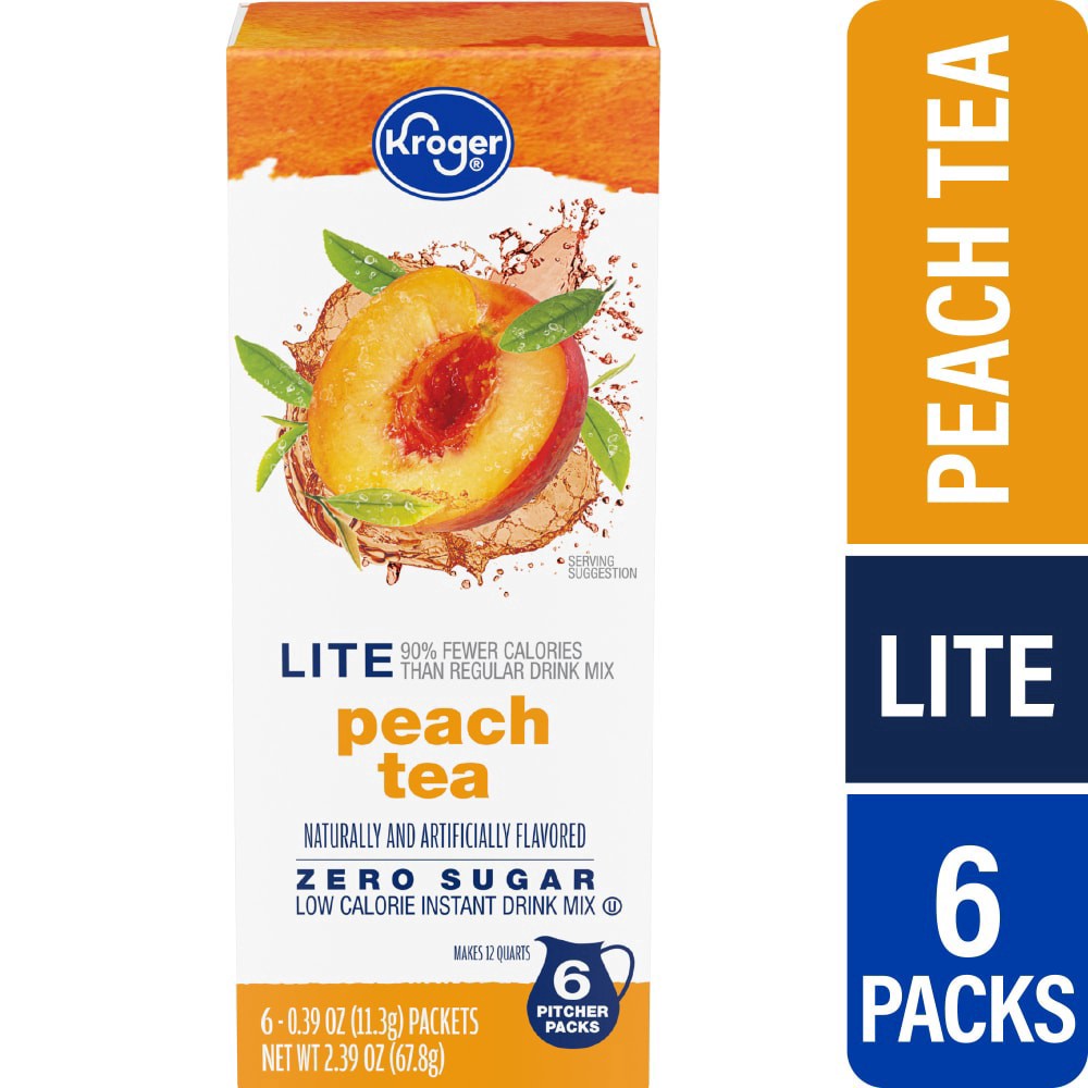 slide 1 of 4, Kroger® Lite Zero Sugar Peach Tea Instant Drink Mix, 6 ct; 0.39 oz