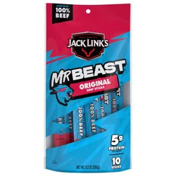 Jack Link's's x MrBeast Original Beef Sticks, 9.2 oz, 10 Pack of 0.92 oz Meat Sticks