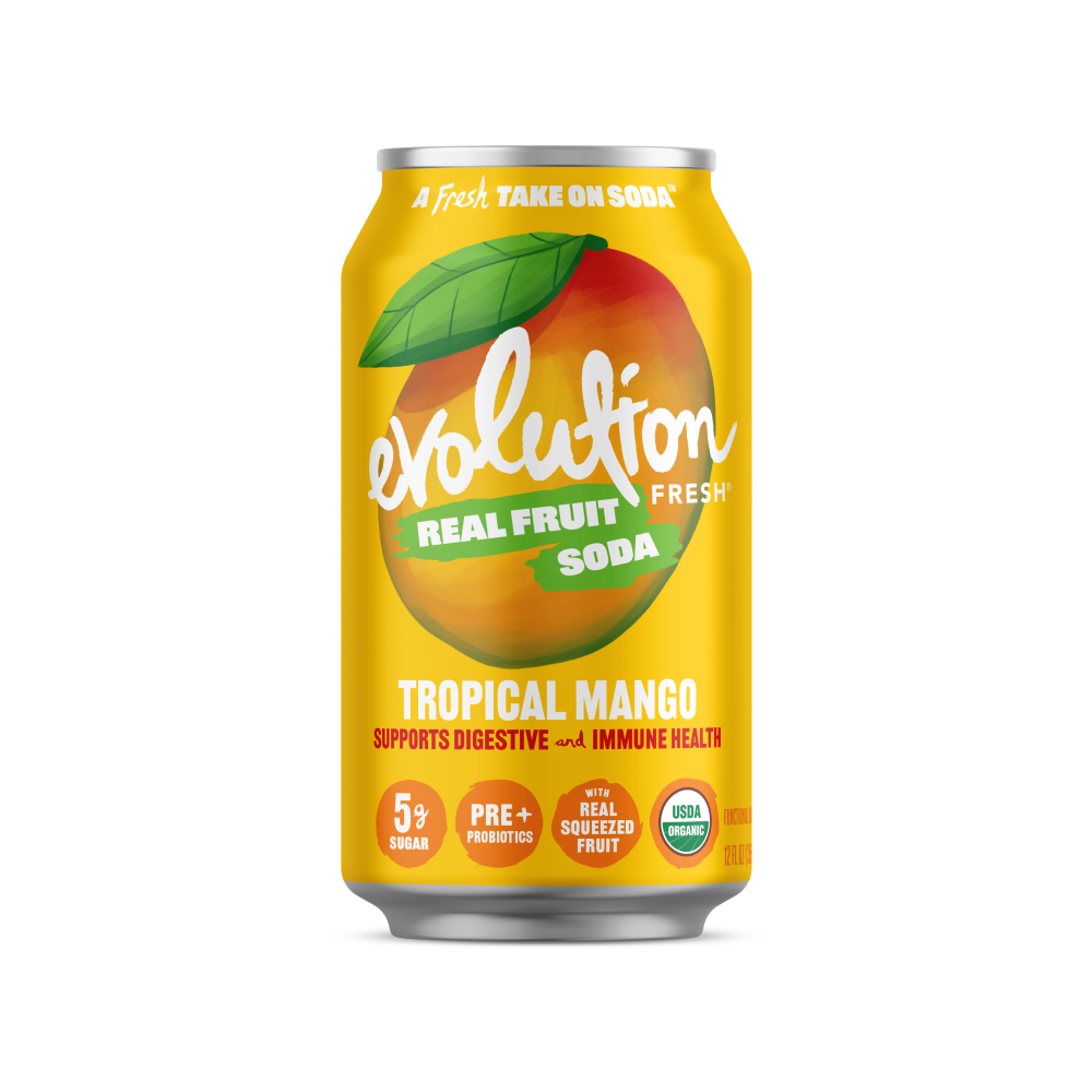 slide 1 of 6, Evolution Fresh Tropical Mango Organic Real Fruit Soda - 12 fl oz Can, 12 fl oz