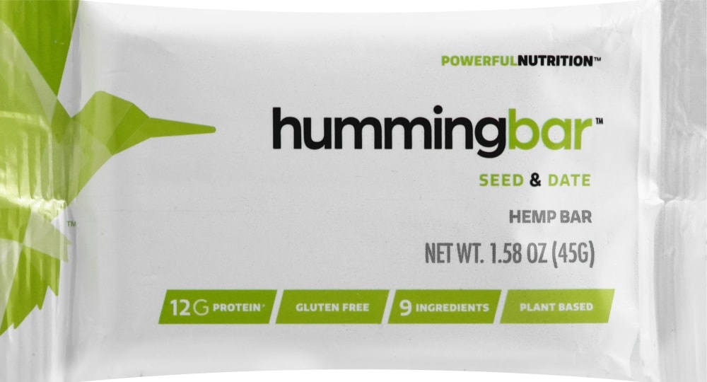 slide 1 of 1, Humming Hemp Hummingbar Seed & Date Hemp Bar, 1.58 oz