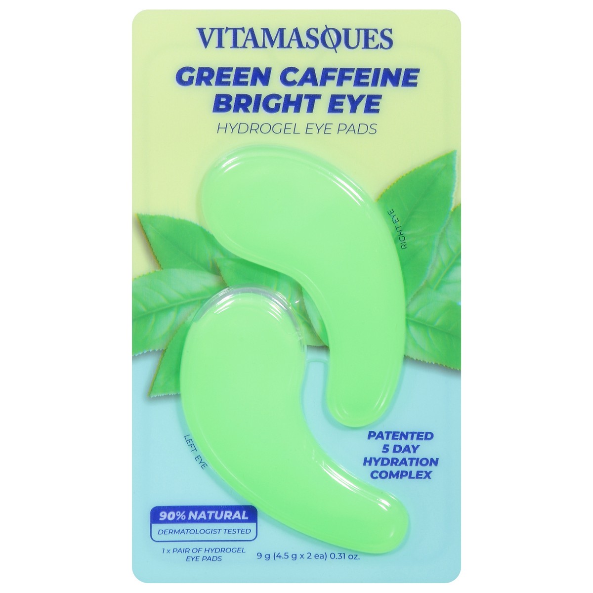 slide 1 of 9, Vitamasques Hydrogel Bright Eye Green Caffeine Eye Pads 1 ea, 1 ct