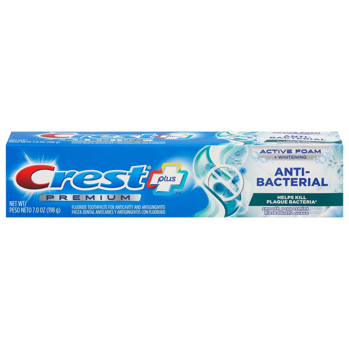 slide 1 of 1, Crest Plus Premium Anti-Bacterial Smooth Peppermint Toothpaste 7.0 oz, 7 oz
