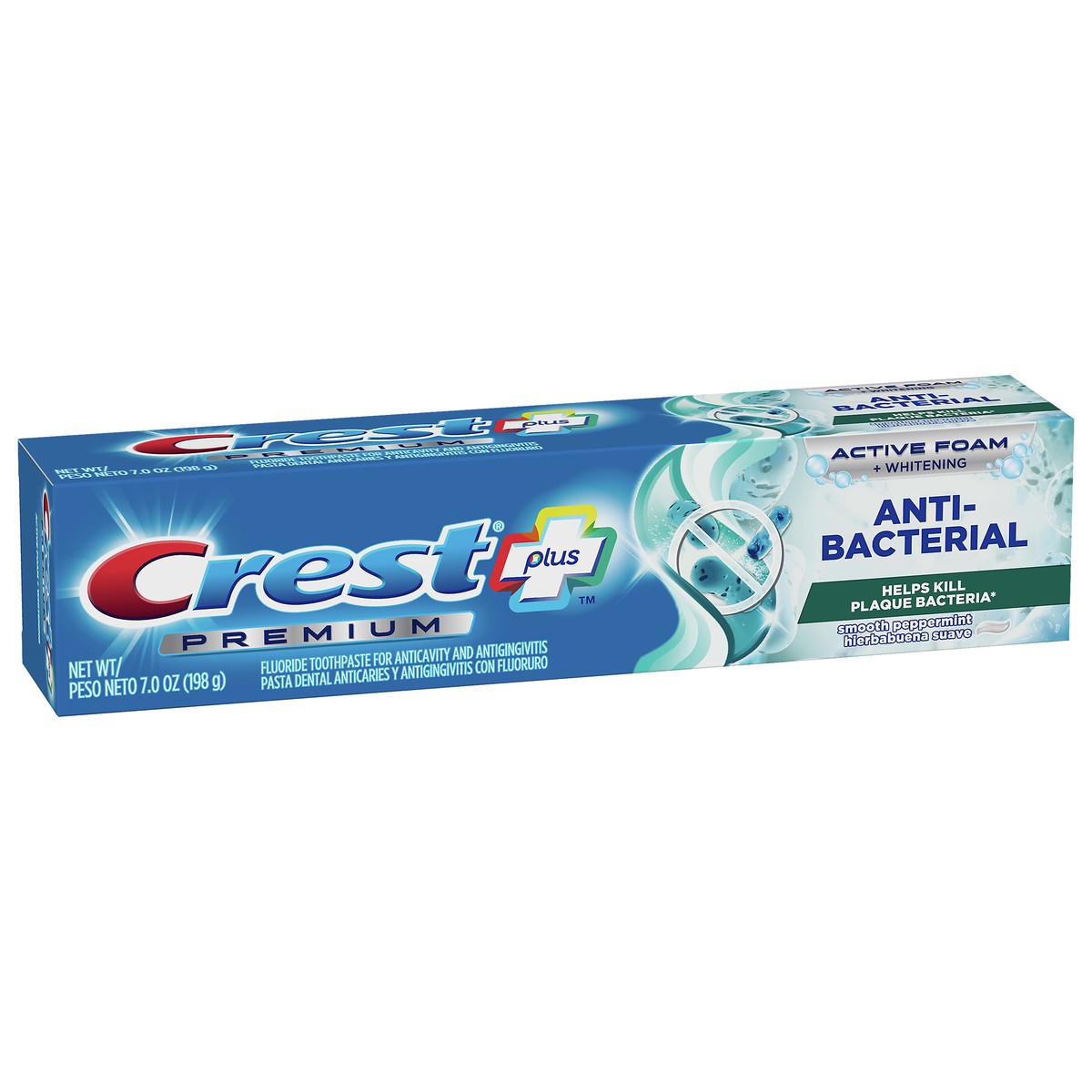 slide 4 of 8, Crest Premium Plus Anti-Bacterial Toothpaste, Smooth Peppermint 7.0oz, 7 oz