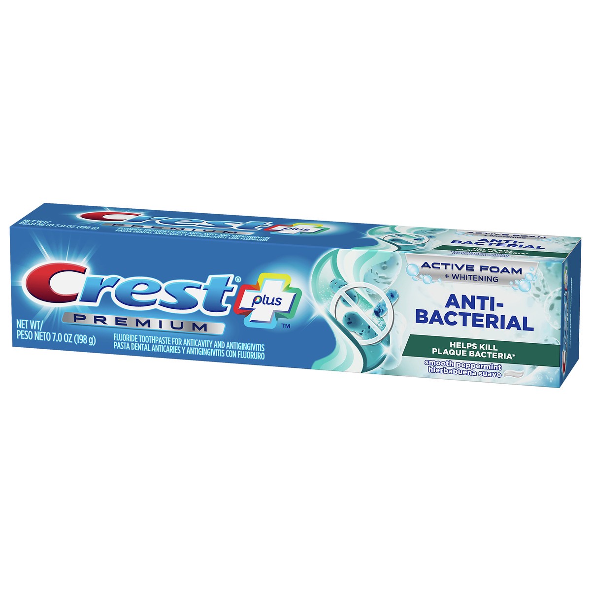 slide 5 of 8, Crest Premium Plus Anti-Bacterial Toothpaste, Smooth Peppermint 7.0oz, 7 oz