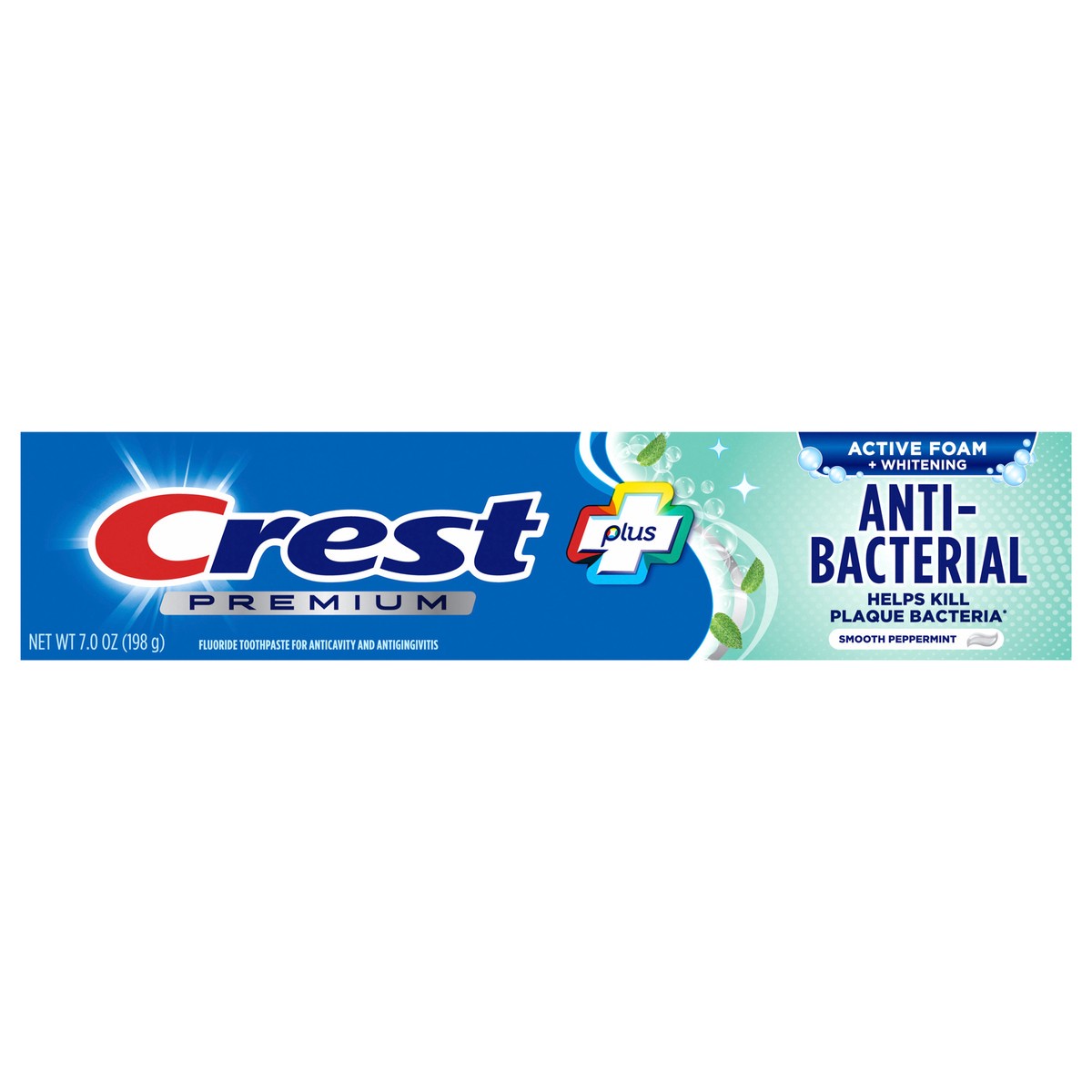 slide 1 of 8, Crest Premium Plus Anti-Bacterial Toothpaste, Smooth Peppermint 7.0oz, 7 oz