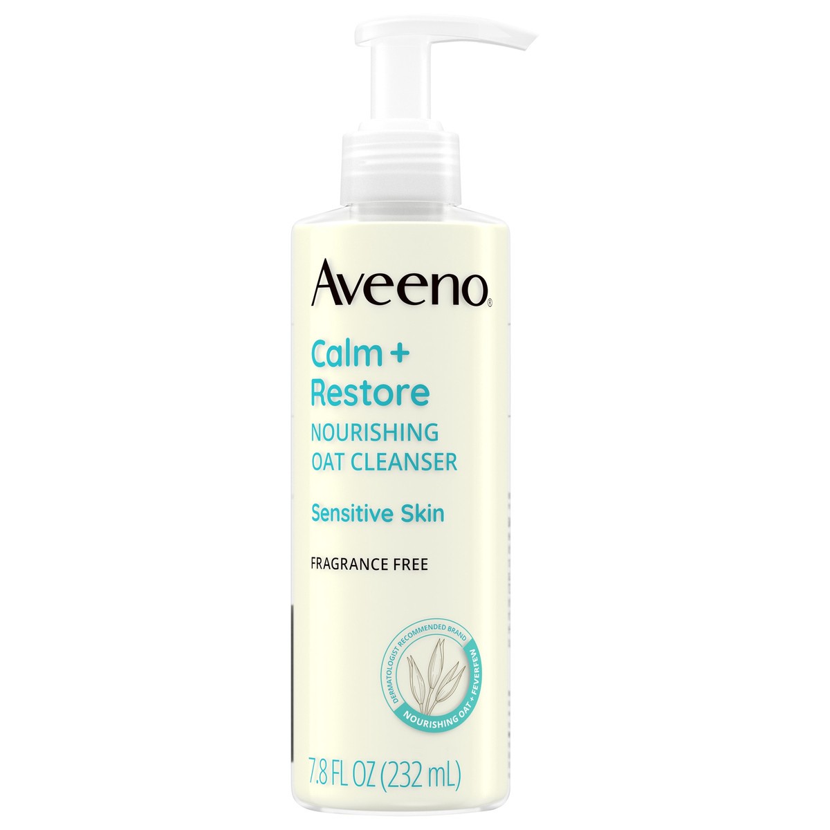 slide 9 of 11, Aveeno Calm + Restore Nourishing Oat Face Cleanser for Sensitive Skin, Gentle Milky Cleanser with Nourishing Oat & Feverfew, to Preserve Skin's Moisture Barrier, Fragrance-Free, 7.8 fl. oz, 7.80 fl oz