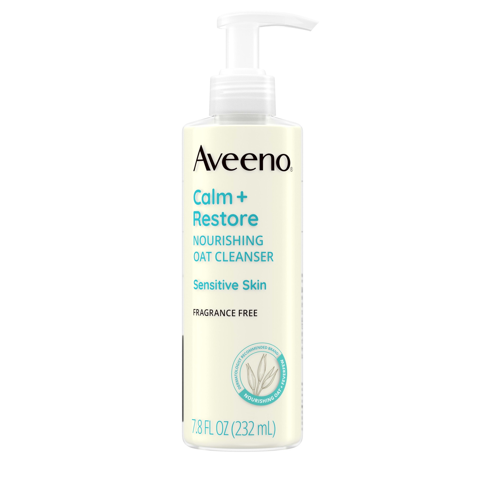 slide 1 of 11, Aveeno Calm + Restore Nourishing Oat Face Cleanser for Sensitive Skin, Gentle Milky Cleanser with Nourishing Oat & Feverfew, to Preserve Skin's Moisture Barrier, Fragrance-Free, 7.8 fl. oz, 7.80 fl oz