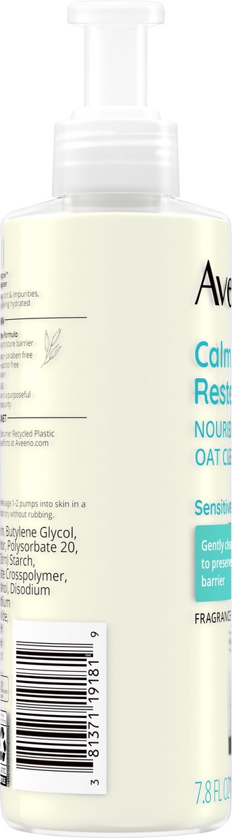 slide 10 of 11, Aveeno Calm + Restore Nourishing Oat Face Cleanser for Sensitive Skin, Gentle Milky Cleanser with Nourishing Oat & Feverfew, to Preserve Skin's Moisture Barrier, Fragrance-Free, 7.8 fl. oz, 7.80 fl oz