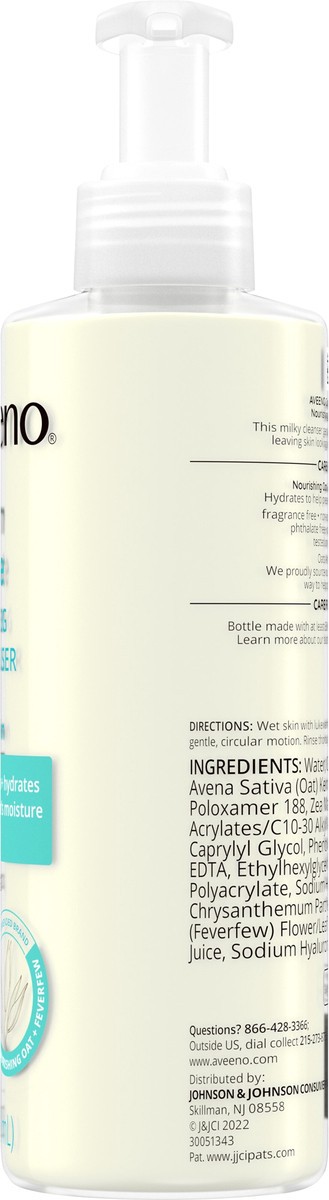 slide 11 of 11, Aveeno Calm + Restore Nourishing Oat Face Cleanser for Sensitive Skin, Gentle Milky Cleanser with Nourishing Oat & Feverfew, to Preserve Skin's Moisture Barrier, Fragrance-Free, 7.8 fl. oz, 7.80 fl oz