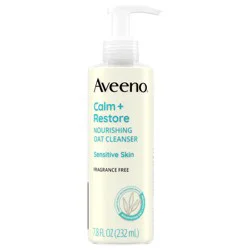 Aveeno Calm + Restore Nourishing Oat Face Cleanser for Sensitive Skin, Gentle Milky Cleanser with Nourishing Oat & Feverfew, to Preserve Skin's Moisture Barrier, Fragrance-Free, 7.8 fl. oz