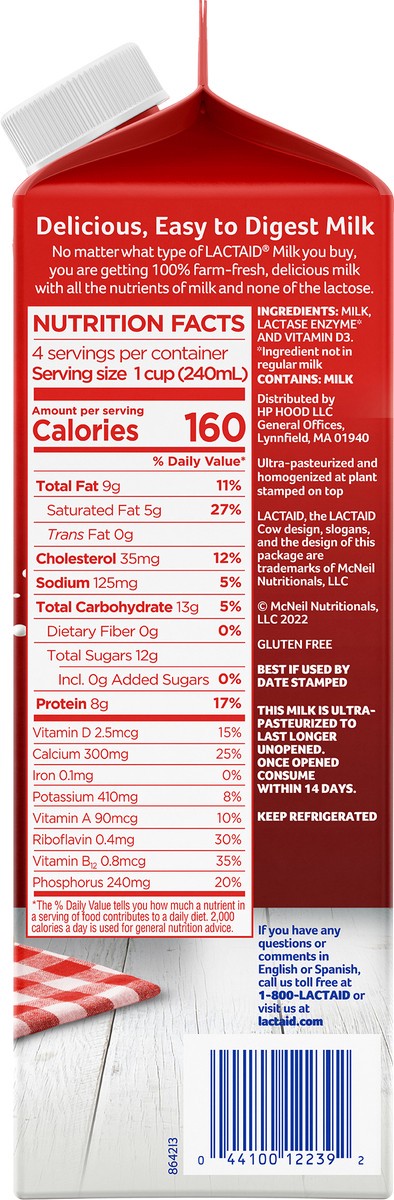 slide 9 of 9, Lactaid Whole Milk, 32 oz, 1 qt