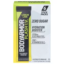 Bodyarmor Flash Iv Zero Sugar Lemon Lime Electrolyte Drink Mix Stick Packs - 6 ct; 0.25 oz