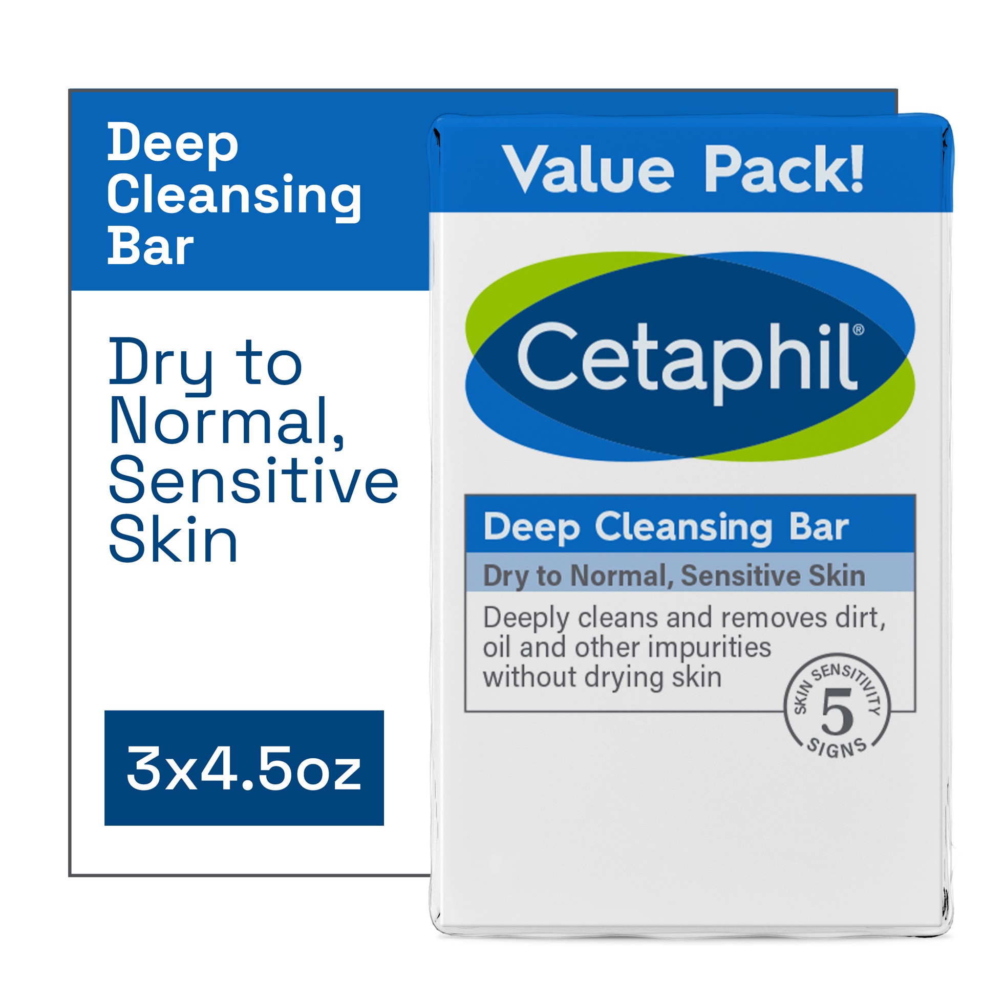 slide 1 of 8, Cetaphil Deep Cleansing Bar 3-Pack of 4.5oz Bars, 4.5 oz