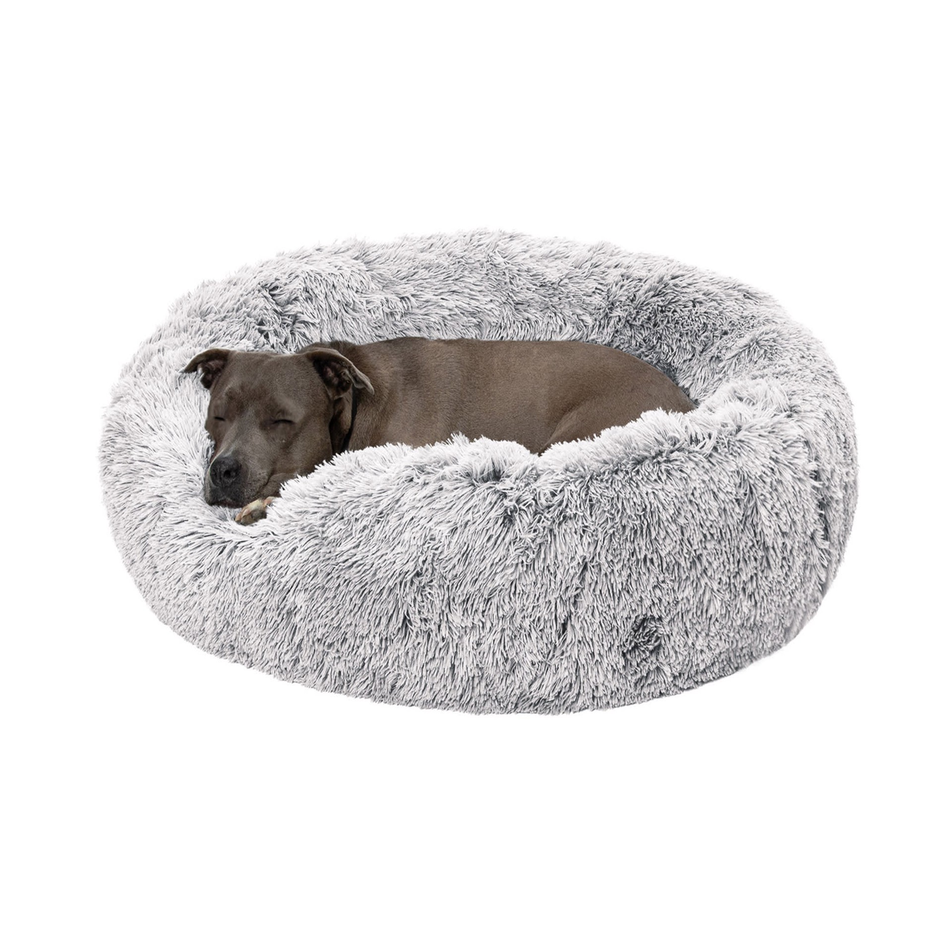 slide 1 of 1, FurHaven Calming Cuddler Long Faux Fur Donut Dog Bed, 36" L X 36" W X 10" H, Mist Gray, 10 in
