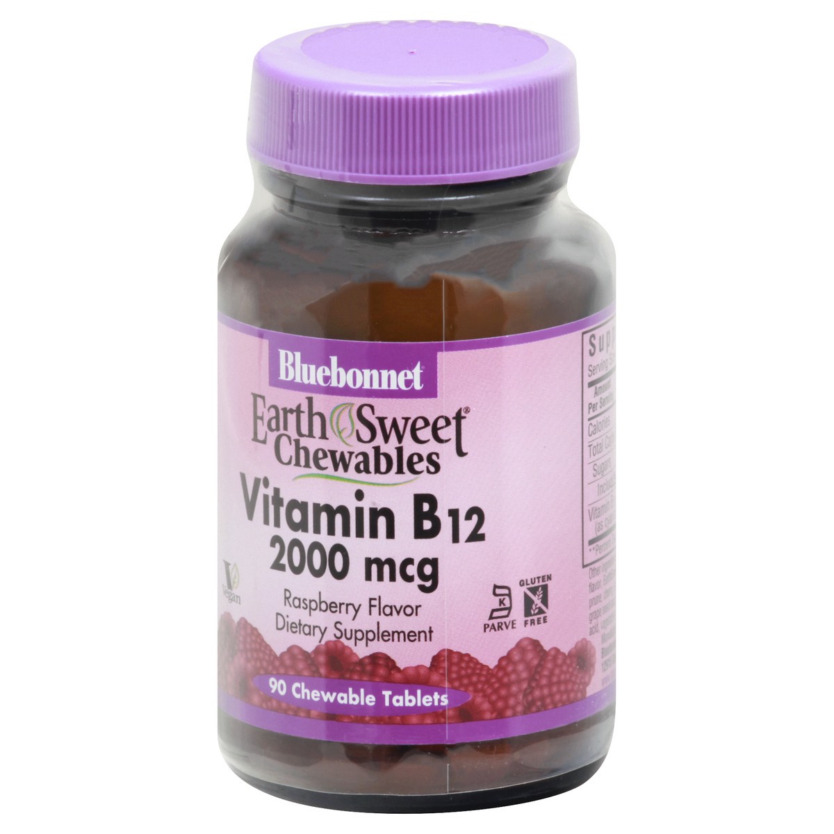 slide 2 of 9, Bluebonnet Nutrition 2000 mcg Tablets Raspberry Flavor Vitamin B12 90 ea, 90 ct